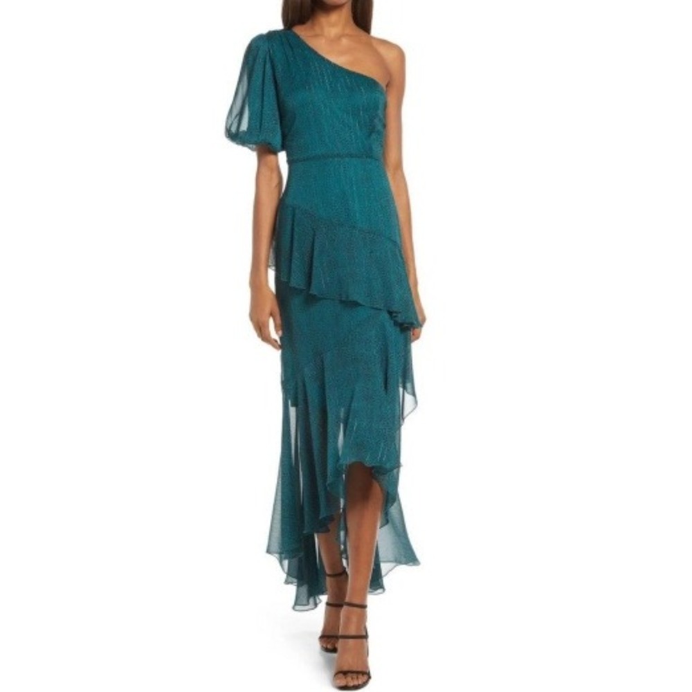 NWT Floret Studios | One Shoulder‎ Tiered High-Low Dress Green | Women's Size M